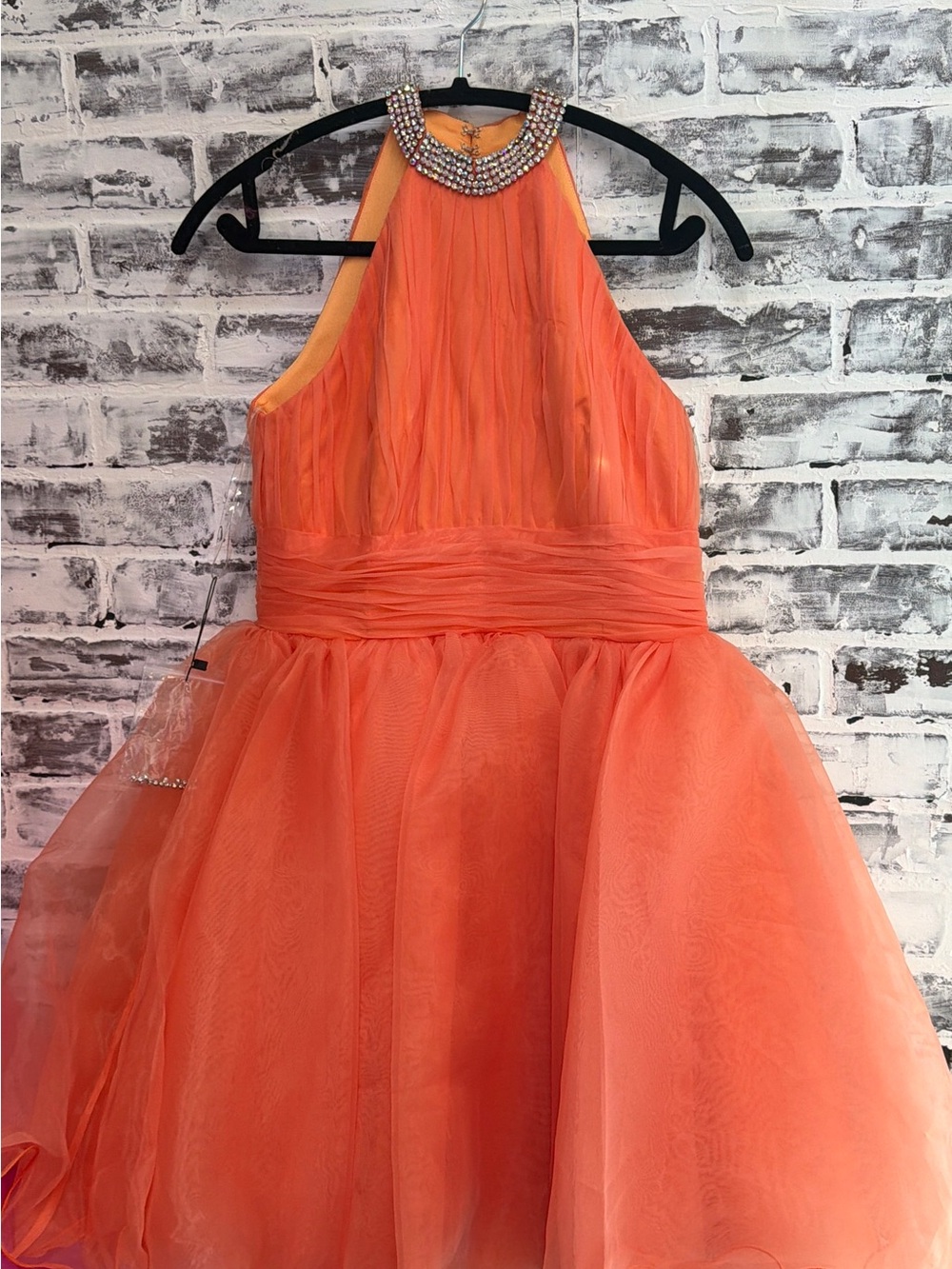 Girls' size 16 Orange Halter Tulle Dress with Jewel Neckline